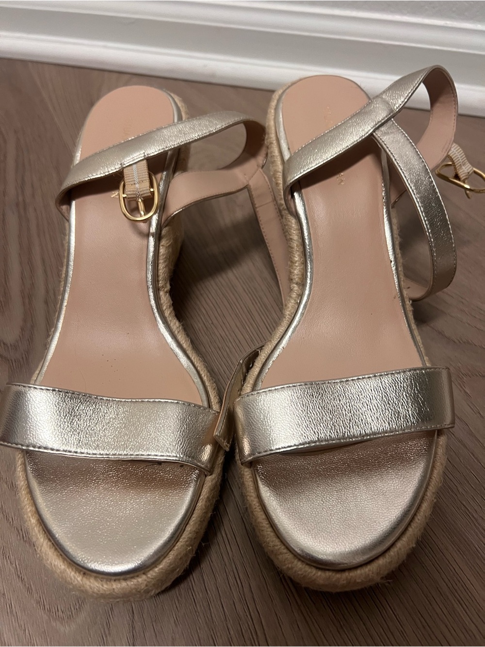 Stuart Weitzman Metallic Gold Espadrille Wedge Sandals